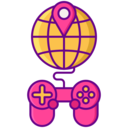 technology,network,internet,maps and location,gaming,game,gamepad,controller,connection,globe grid,location pin,joystick,videogame,playstation