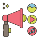 ui,technology,music and multimedia,music,speaker,megaphone,marketing,social media,play,advertising,loud,commercial,media,content