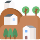 landscape,nature,mountain,farming and gardening,village,ravine