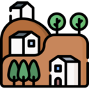 landscape,nature,mountain,farming and gardening,village,ravine