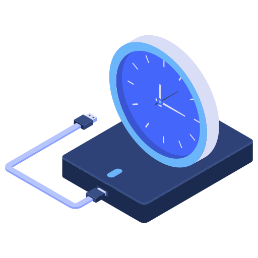 Backups, clock, hdd, scheduled, ssd, backup, storage icon