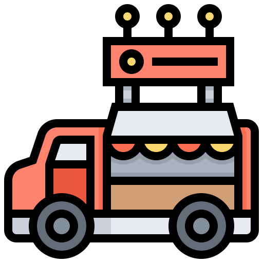 Car, delivery, food, kitchen, mobile, street icon