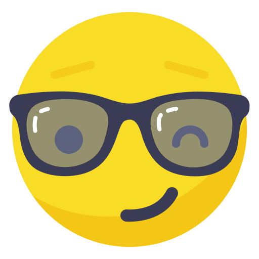 Boss, fun, glasses, playful, smile, smiley, wink icon