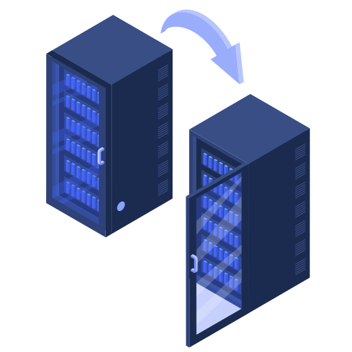 Center, racks, migration, transfer, data, server icon