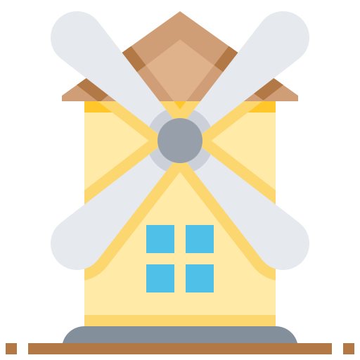 Building, kinderdijk, landmark, windmills icon