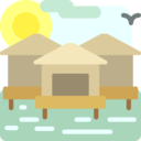 sun,real estate,landscape,nature,birds,houses,river