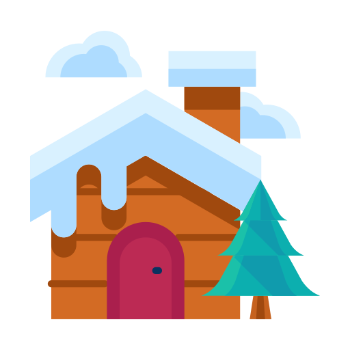 Cabin, cloud, forest, home, house, tree, winter icon