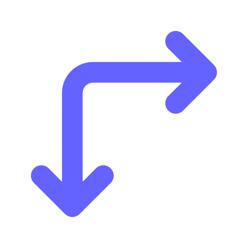 Arrows, right, down icon