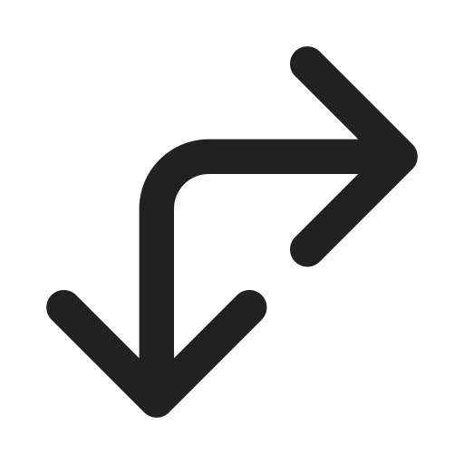 Ic, fluent, arrow, turn, bidirectional, down, right icon