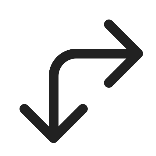 Ic, fluent, arrow, turn, bidirectional, down, right icon