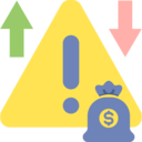 business and finance,money bag,business,arrows,triangle,signaling,exclamation mark,exclamation,danger,shapes and symbols,risk,caution,up and down arrows
