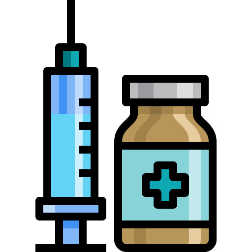 Color, covid, drug, lineal, medical, pharmacy, syringe icon