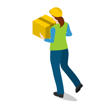 Box, carrying, female, walking, warehousewoman, woman icon