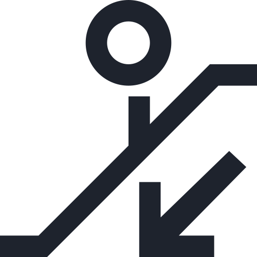 Arrow, down, escalator, man, person, public, sign icon