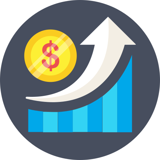 Arrow, business, coin, dollar, graph icon