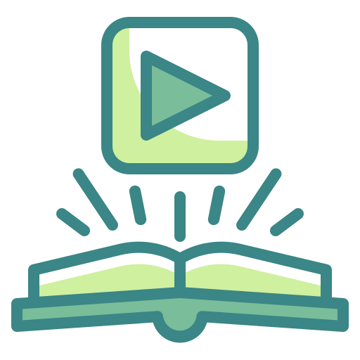 Book, education, library, movie, play, school, video icon
