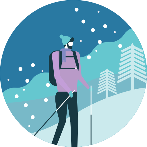 Activity, hiking, man, mountain, tree, winter, backpack icon
