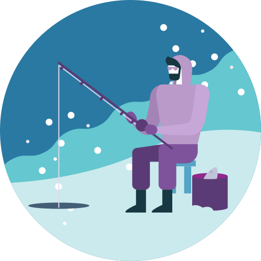 Activity, fishing, ice, lake, snowfall, winter icon