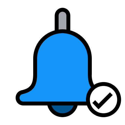 Alarm, bell, done, reminder icon