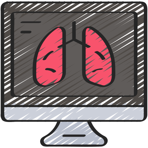 Computer, coronavirus, lungs, respiritory, screen, study icon