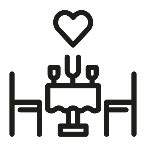 Valentines, dinner, romantic, romance, date, heart icon