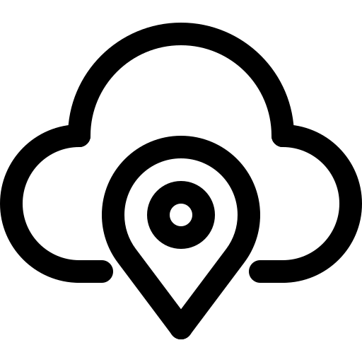 Cloud, data, database, location, pin, server, storage icon