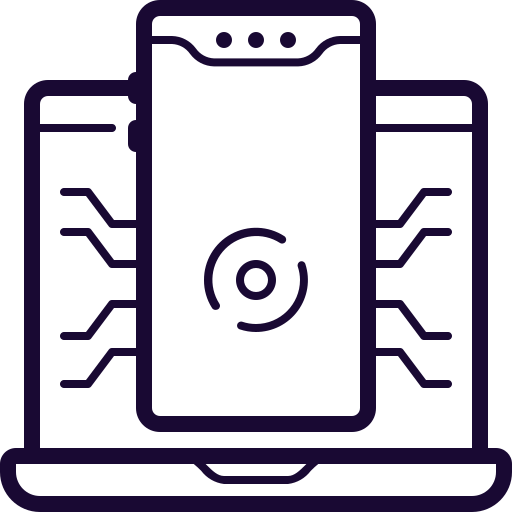 Care, computer, inspect, laptop, pc, phone, sync icon