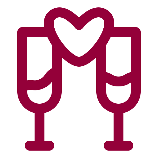 Glass, wine, cheers, valentine, love, february, dinner icon