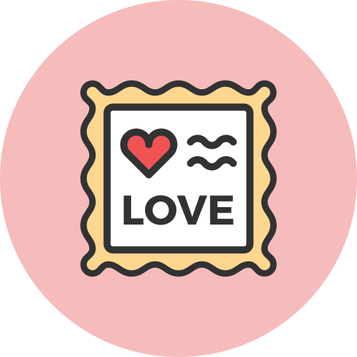 Love, romance, stamp, valentines icon