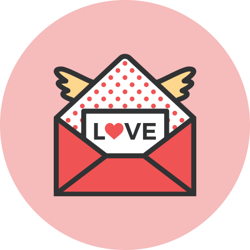 Love, mail, romance, valentines, wings icon