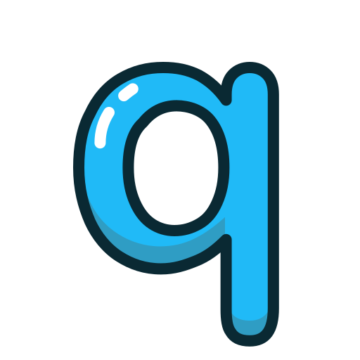 Blue, letter, lowercase, q icon