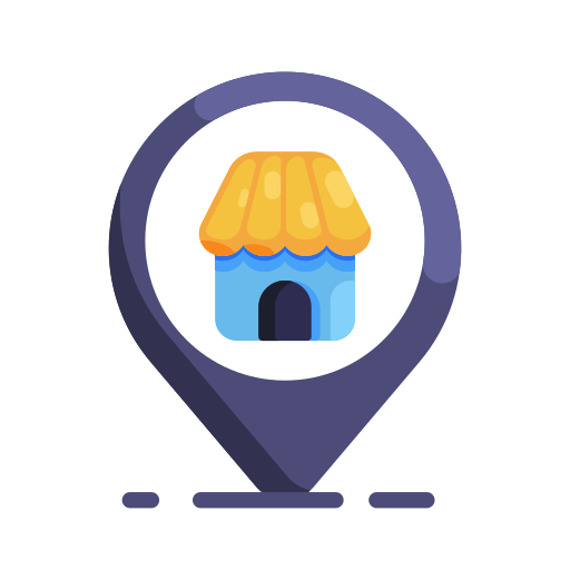 Location, navigation, pin, shop, shopping, store icon