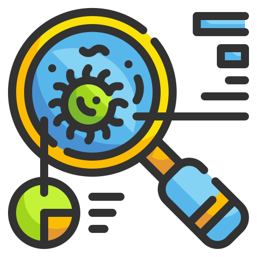 Bacteria, diagnose, lab, researcher, scientist, search, virus icon