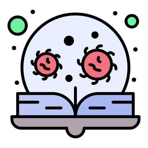 Education, learning, loupe, search, virus icon