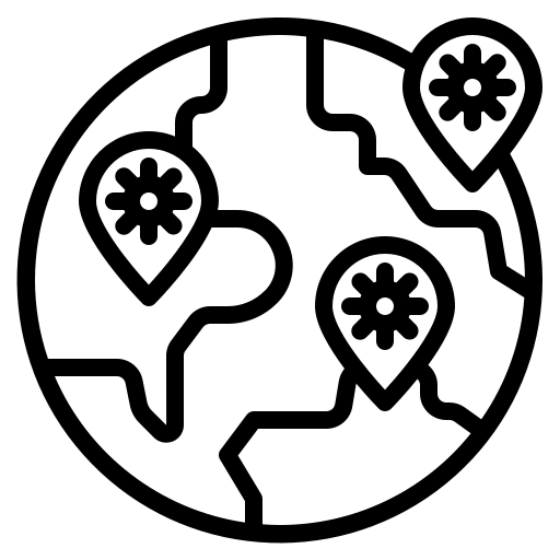 Coronavirus, covid19, global, location, virus icon