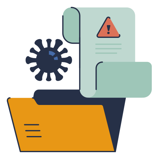Alert, disease, document, filing, folder, virus, warning icon