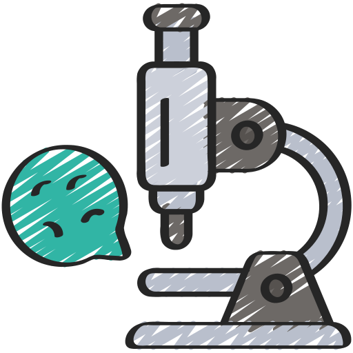 Bacteria, coronavirus, microscope, research, scientific, with icon