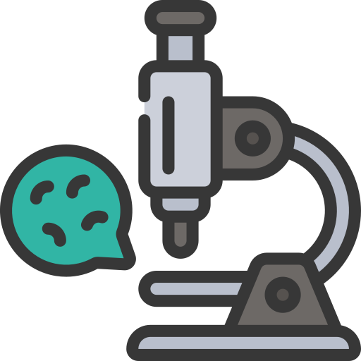 Bacteria, coronavirus, microscope, research, scientific, with icon