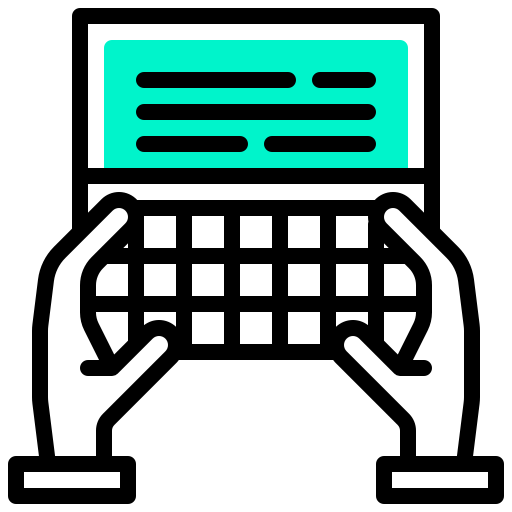 Computer, copywriter, hand, notebook, technology icon