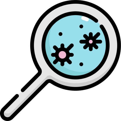 Bacteria, glass, magnifying, transmission, virus icon