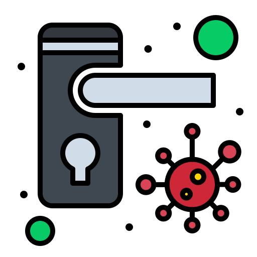 Bacteria, doorknob, locked, safety icon