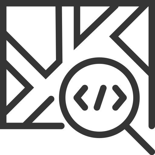 Coding, driving, magnifier, map, satellite, search, self icon