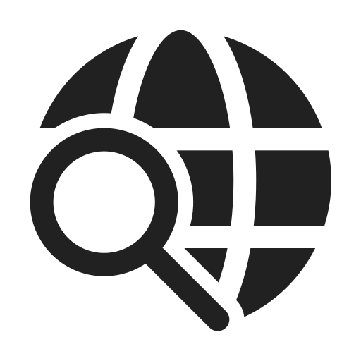 Ic, fluent, globe, search, filled icon