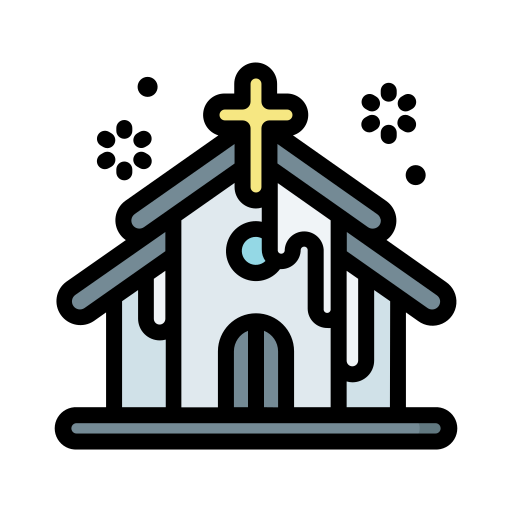 Building, christmas, church, snow, winter icon