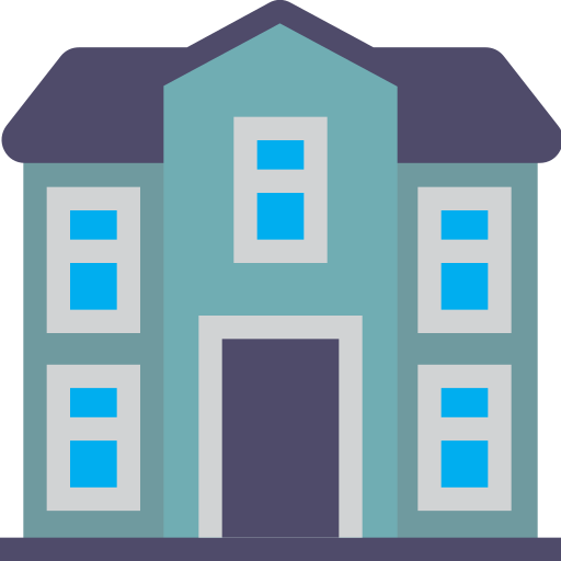 Front, home, house, huge, view, windows, with icon