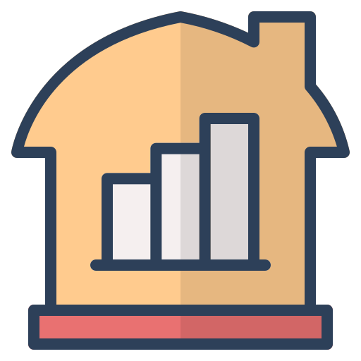 Analytics, chart, graph, house, invesment, property, real estate icon