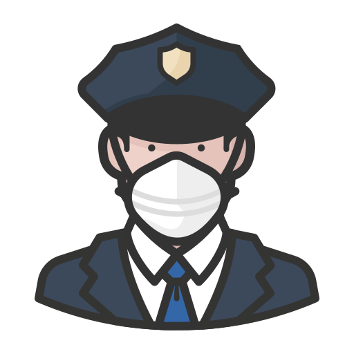 Coronavirus, male, n-95 mask, police, white icon