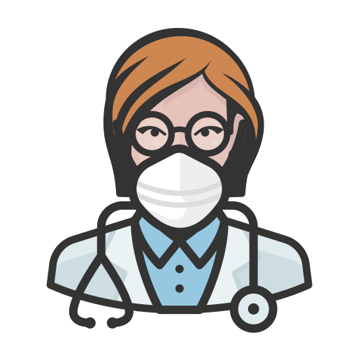 Coronavirus, doctor, female, n-95 mask, white icon