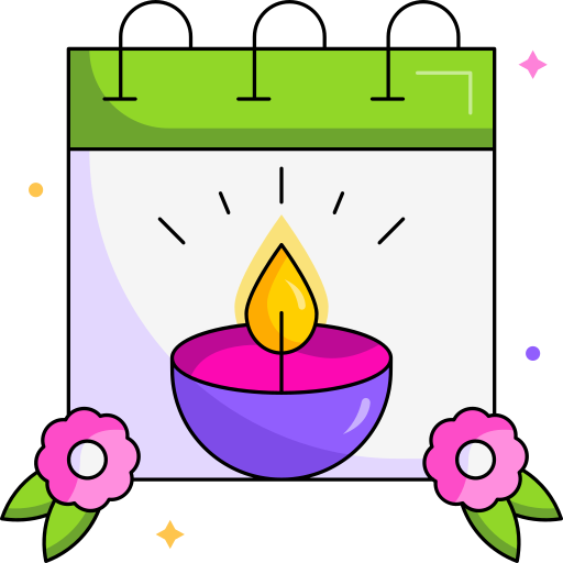 Calendar, diya, diwali, festival icon