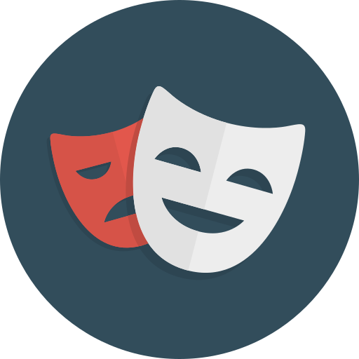 Comedy, drama, happy, masks, sad, theatre icon